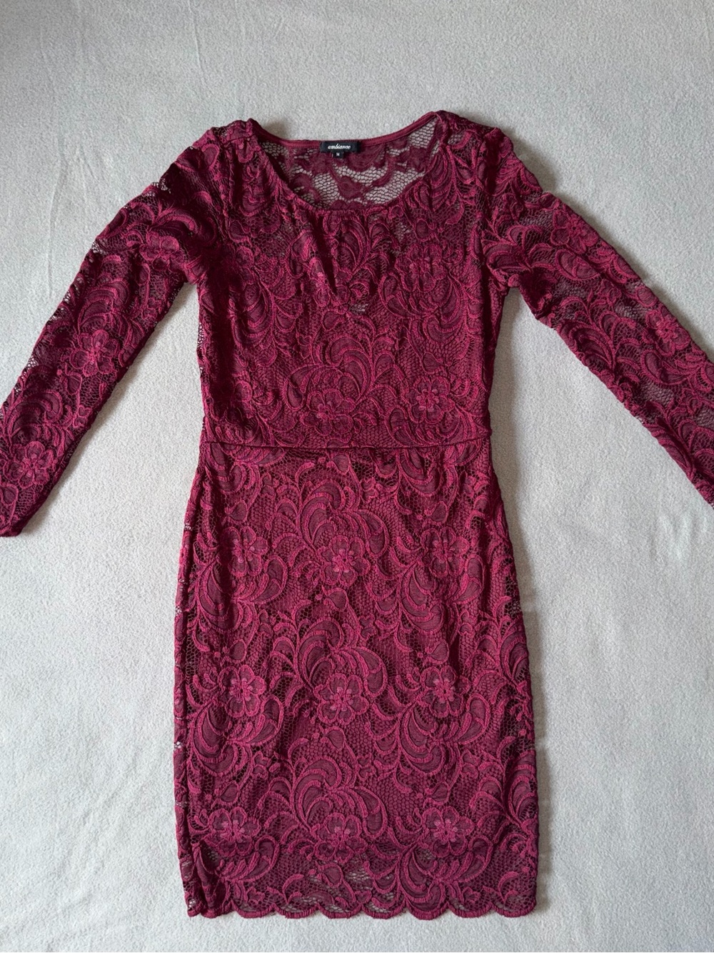 Ambiance Burgundy Long-Sleeve Lace Sheath Dress